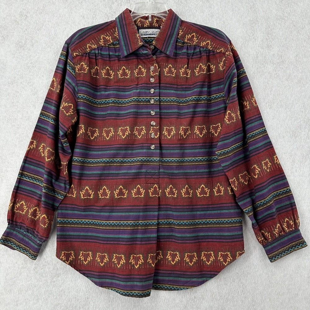 VTG Cabin Creek Shirt‎ Womens Medium Aztec Southwest Button Front Collared